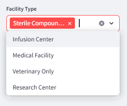 Sidebar facility type filter detail