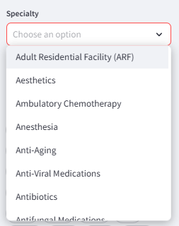 Sidebar specialty type filter detail