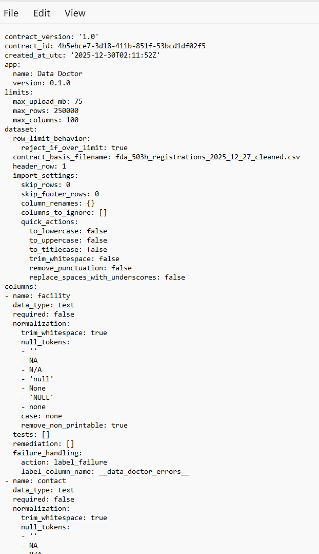 Example YAML data contract