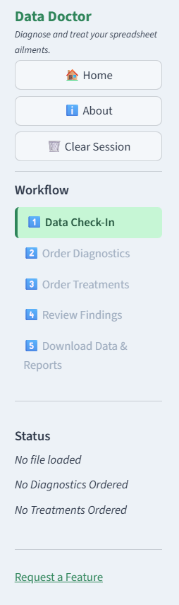 Data Doctor sidebar navigation