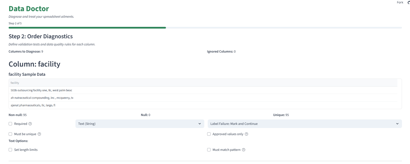 Step 2: Declare column validation rules