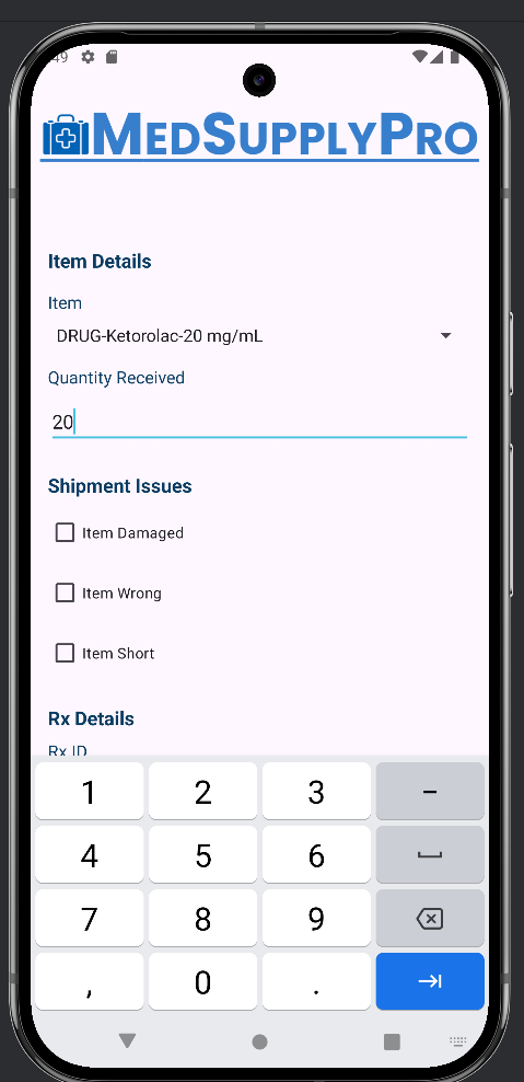 Add item to shipment screen