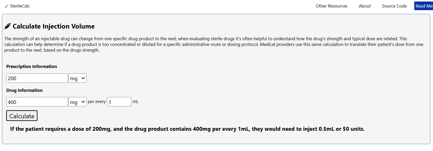 Calculate injection volume calculator