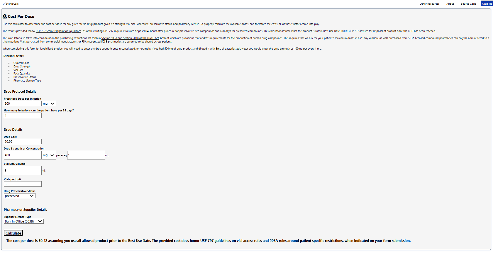 Cost per dose calculator