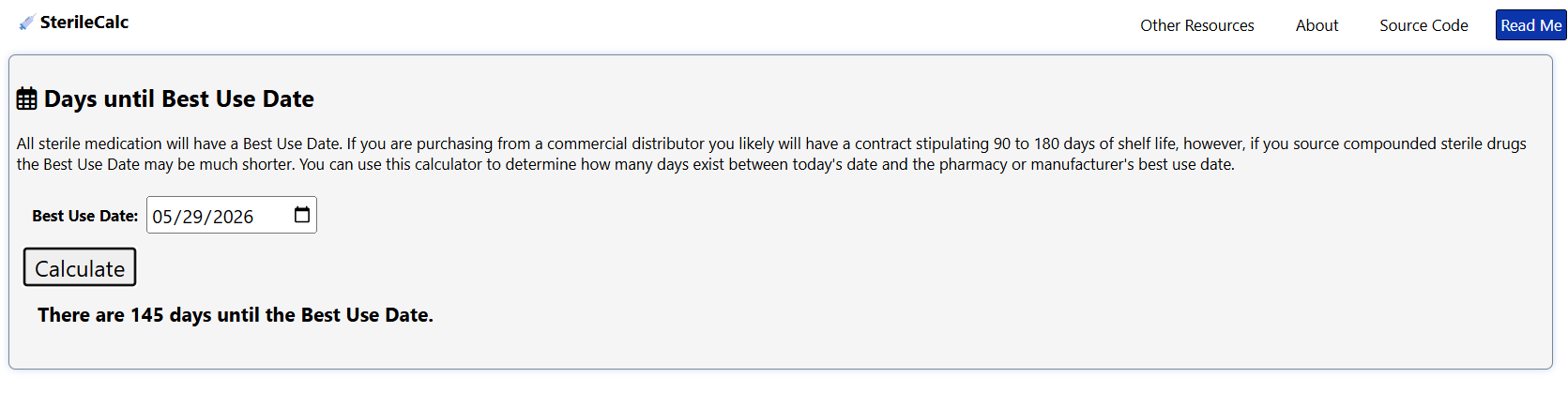 Days until best use date calculator