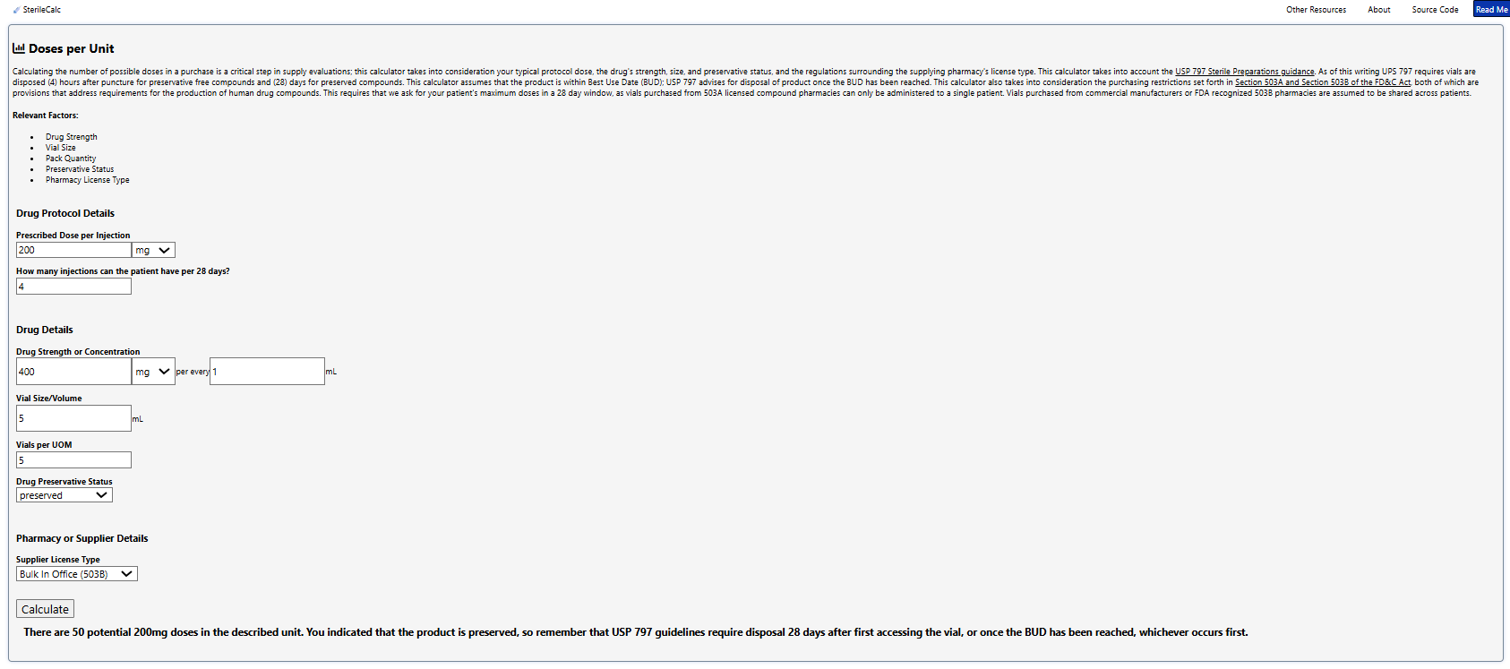 Doses per package quantity calculator
